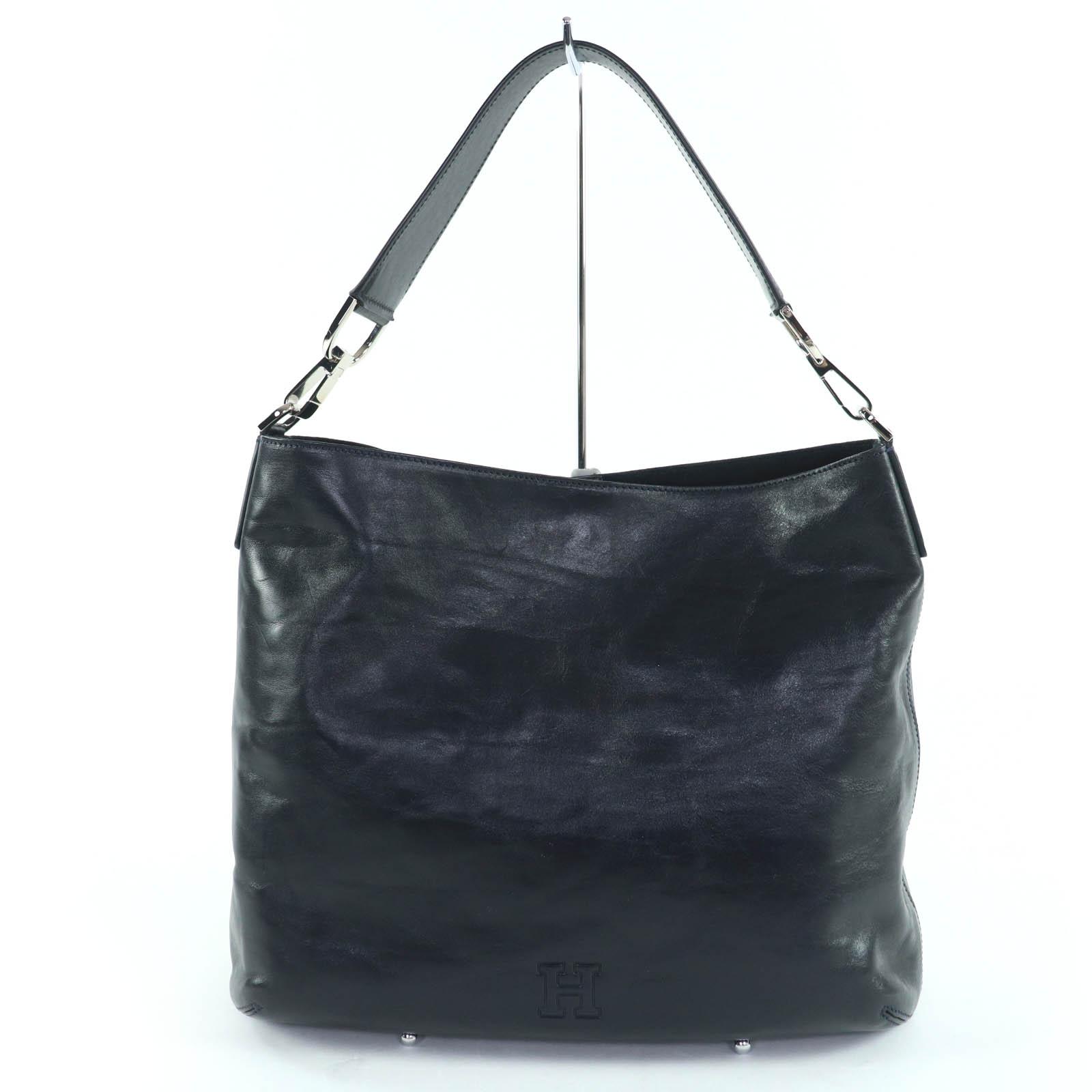 

Excellent HIROFU Tote Bag Logo engraved leather shoulder bag black leather Women Used