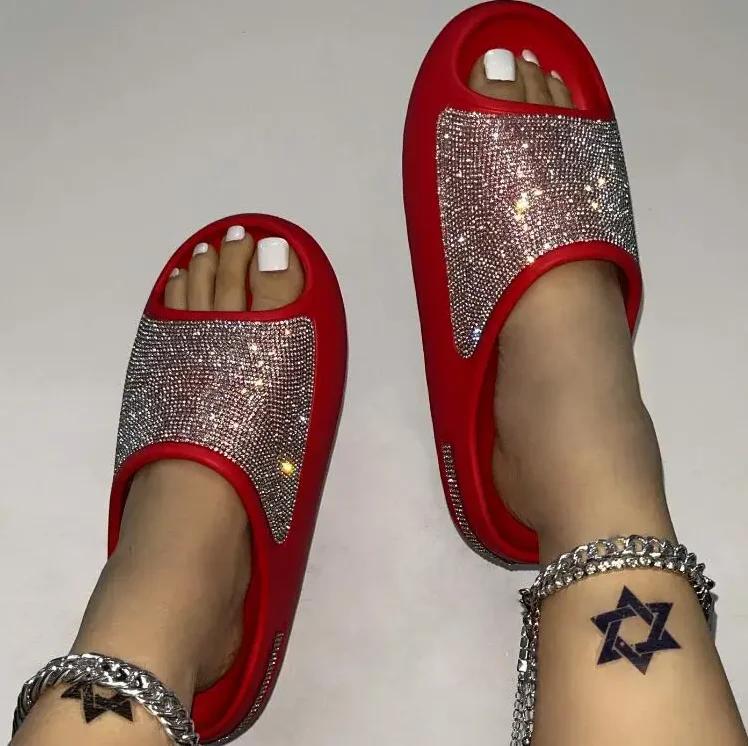 Fashion 2025 Women's New Women's Shoes with Diamond Face, Thin Flash Thick Bottom Slippers Sandals Outdoor Beach Slippers 36-45