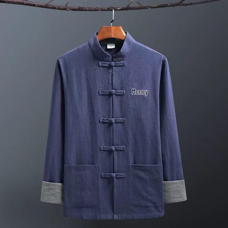 Men's Retro Chinese Tang Suit: Spring/Autumn Cotton Linen 3-Piece Set with Long Sleeve Frog Button Hanfu Coat