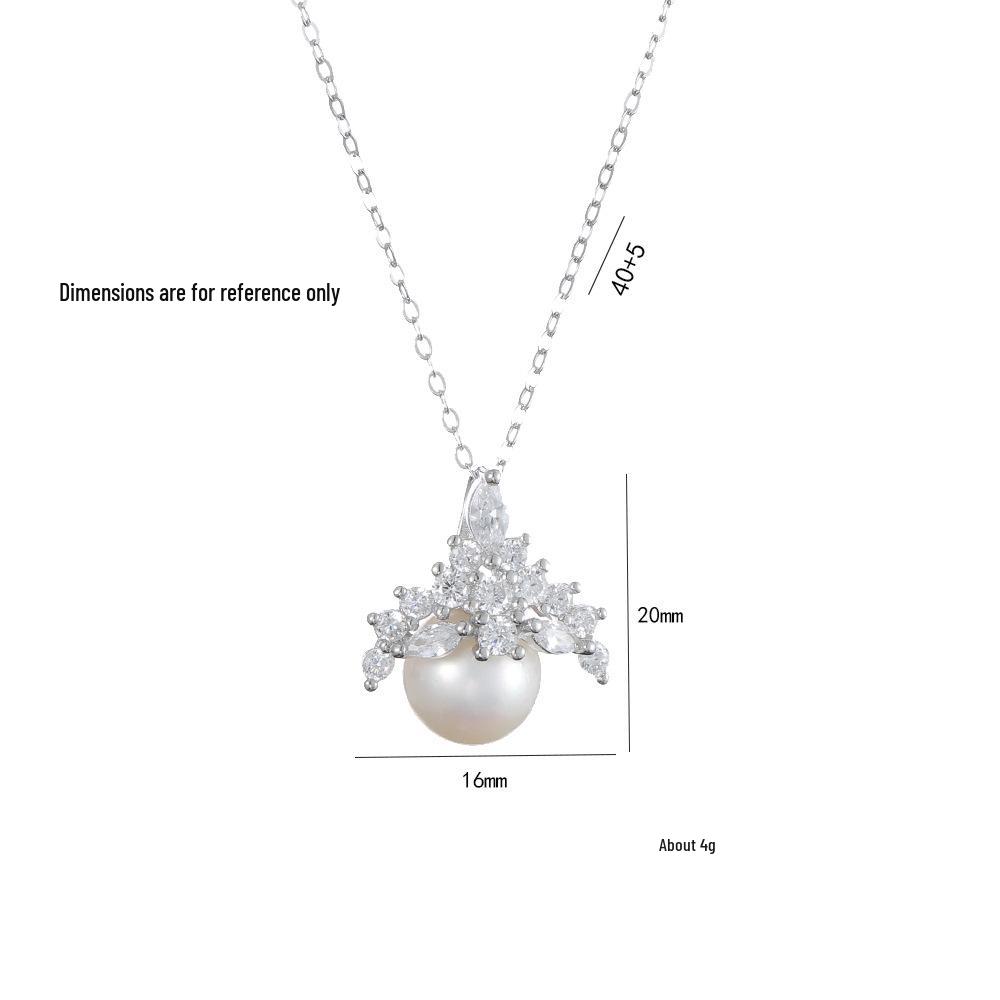 

S925 Silver Crown & Freshwater Pearl Necklace for Women – Korean Style Clavicle Chain