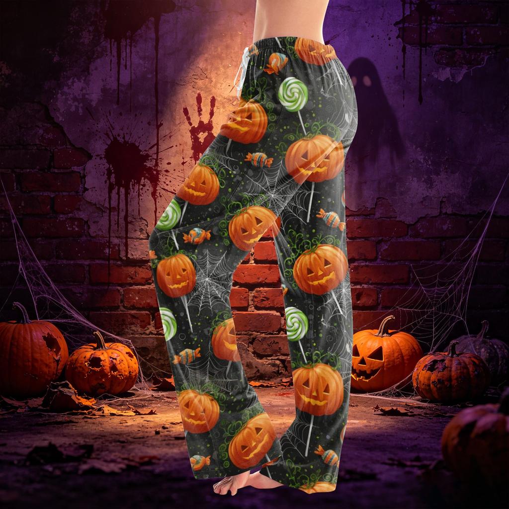 Women's Halloween Print Drawstring Casual Pants with Elastic Waist