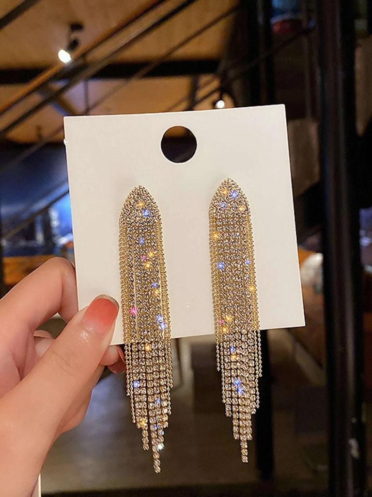 Cross border diamond geometric triangle women's earrings with fashionable long tassel earrings from Europe and America