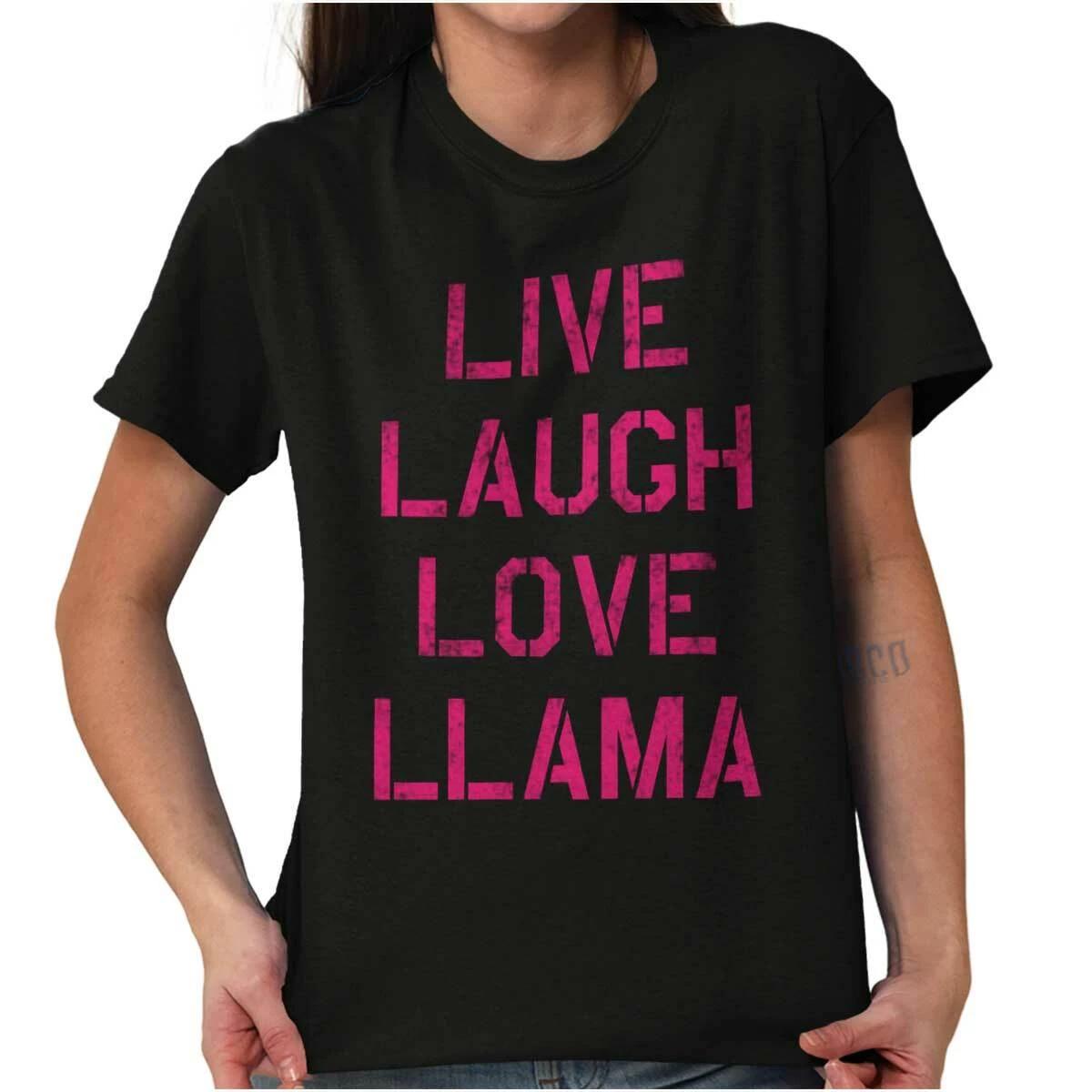 Live Laugh Love Llama Animal Inspiration Womens Graphic Crewneck T Shirt Tee L