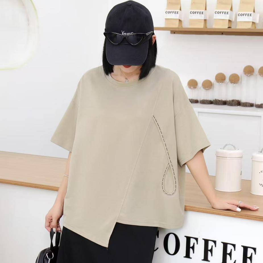 DIMANAF 2025 Vară Solid Mărimi Mari Tricou Femei Mânecă Scurtă Topuri Lungi Largi