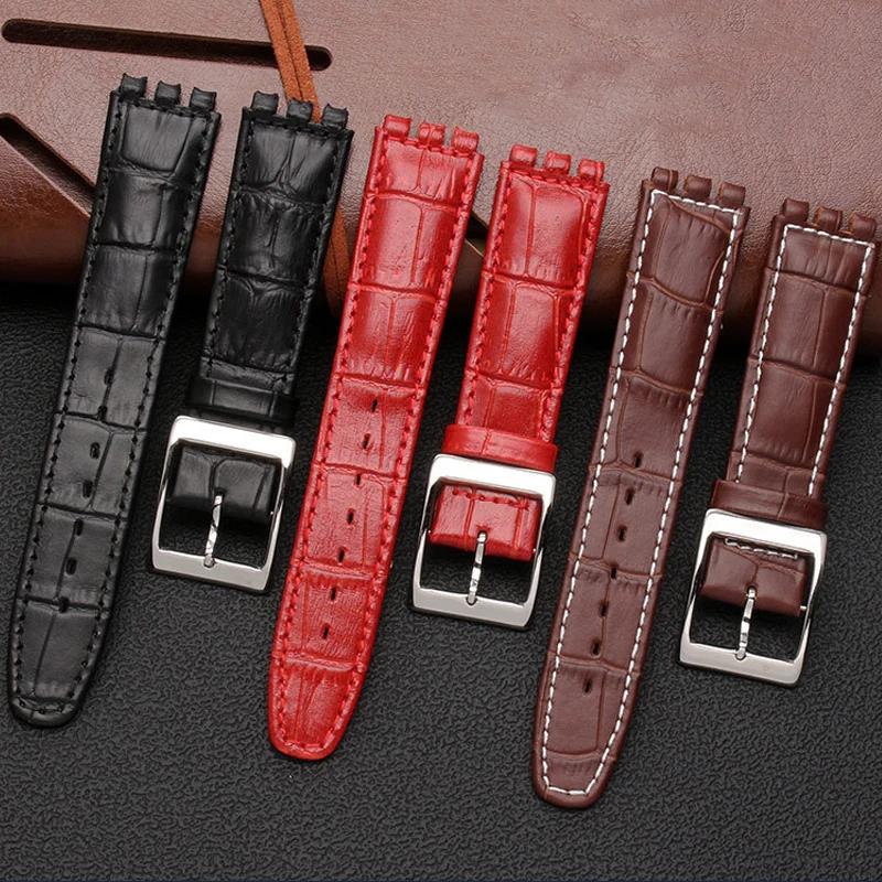 Cinturino per Swatch in Vera Pelle Uomo Donna 17mm 19mm Braccialetto Resistente al Sudore Cinturino di Alta Qualità Accessori per Orologi