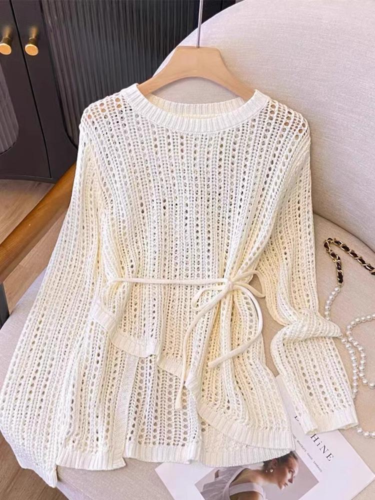 

Autumn 2025 Women s Irregular Hollow Knit Cardigan One Size, Recommended 80-145 jin