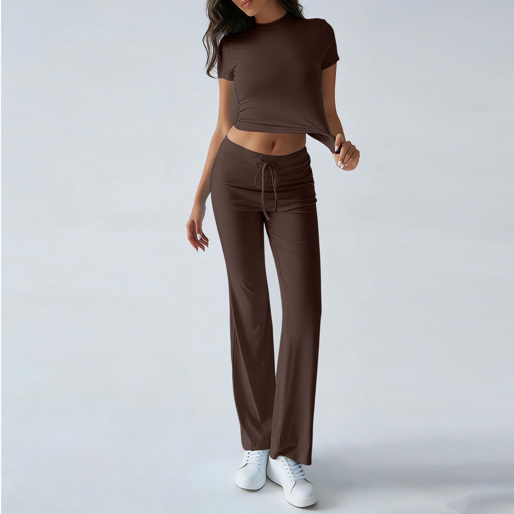 Women's Color Casual Top And Pants Fashion Two-piece Set