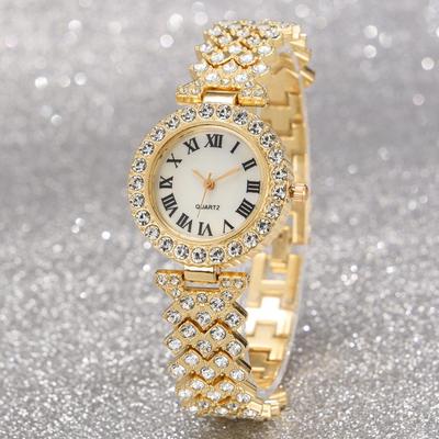 5 unids/set de joyería de lujo con diamantes de imitación brillantes para mujer, conjunto de joyería con esfera redonda, reloj de cuarzo, collar, pendientes, anillo para dedo