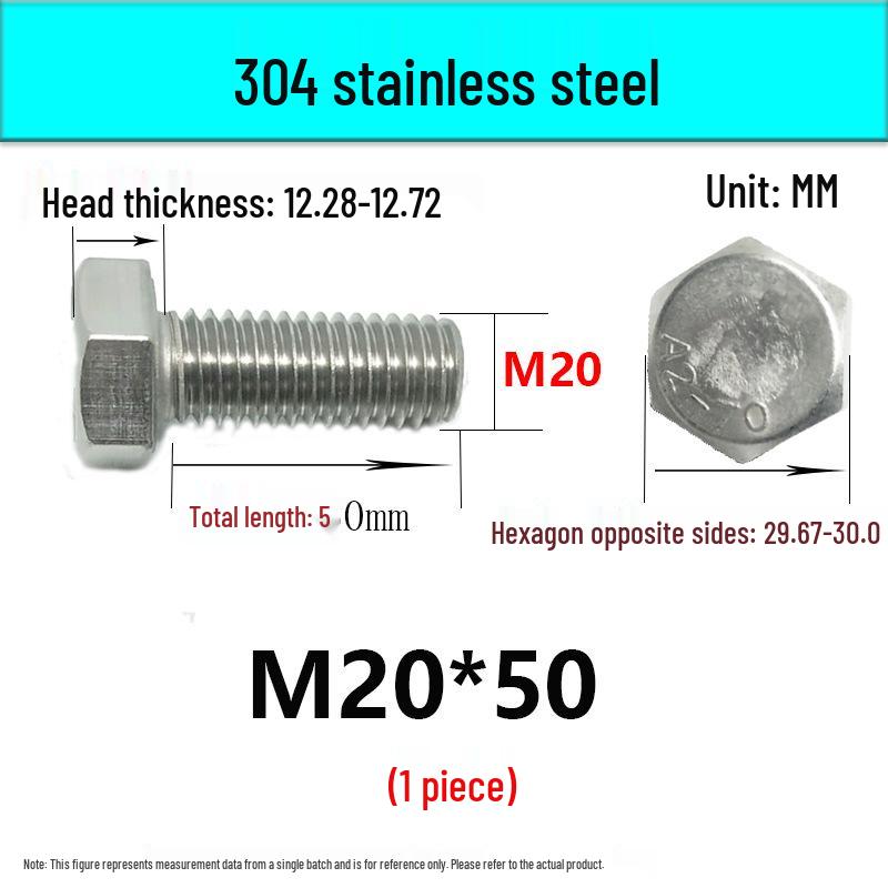 M14-30 304 Stainless Steel Fully Threaded Hex Head Screw Bolt