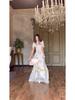 Women's 2025 Spring Retro Elegant Short Sleeve Waist-Cinching Long Dress