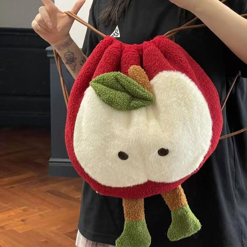 

Anime Love and Deepspace Caleb Cosplay Fluffy Apple Drawstring Backpack Cartoon Shoulders Bag Large Capacity Knapsack Xmas Gift красный