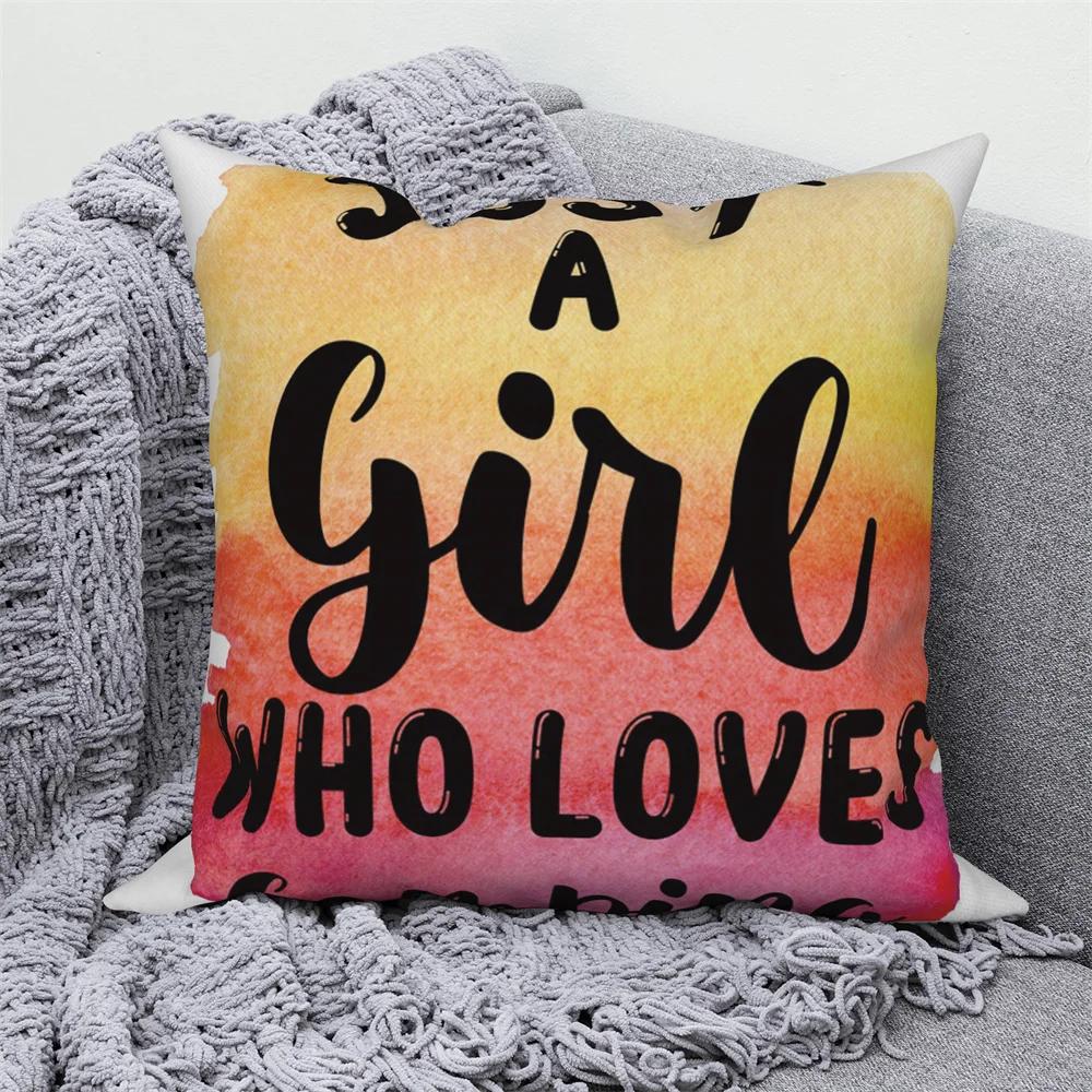 Decorative Cushion Covers Camping Bus Printed Pillow Home Sofa Throw