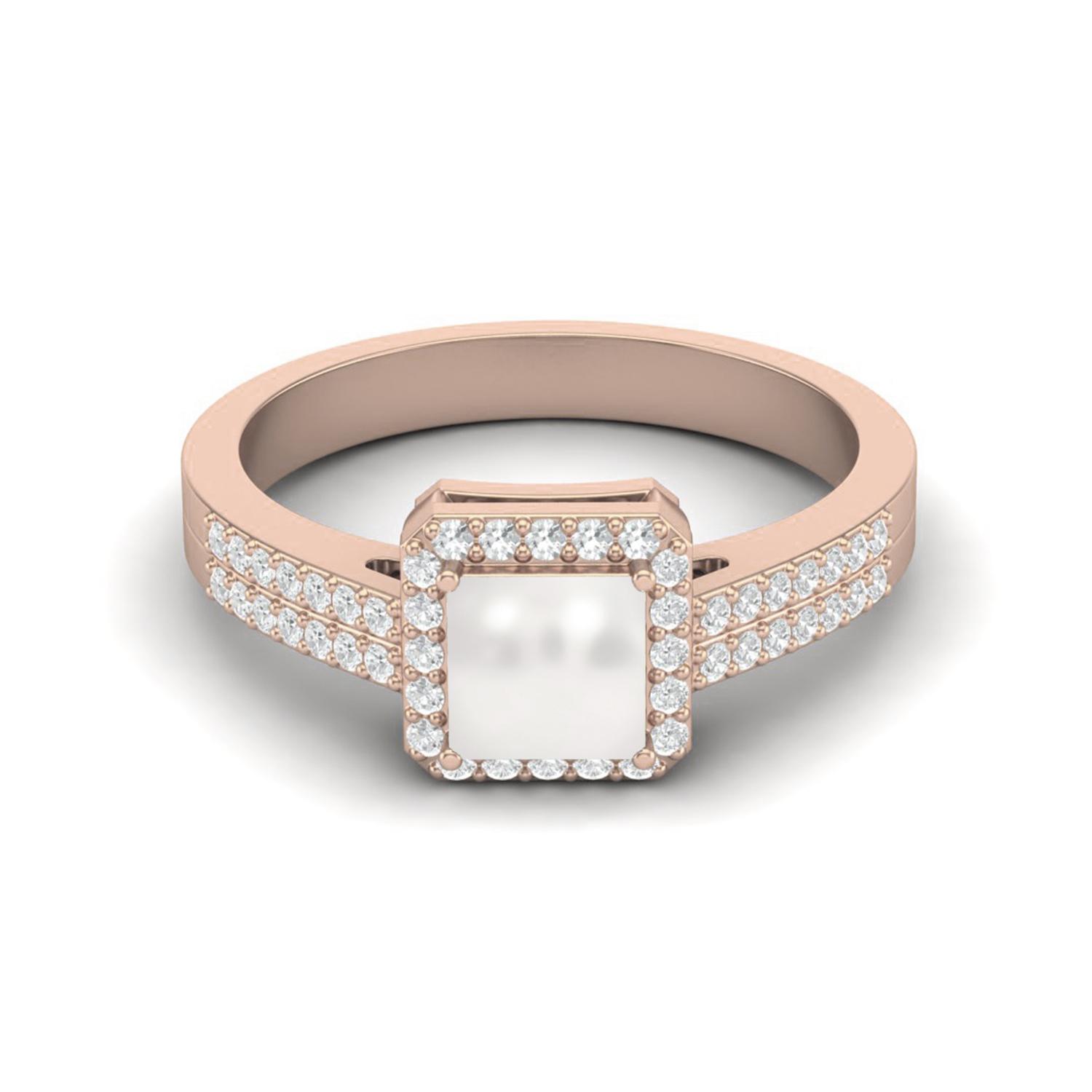 

6 MM Square Pearl Halo Accent 925 Sterling Silver Rose Vermeil Women Wedding Engagement Ring 10 ярко-розовый