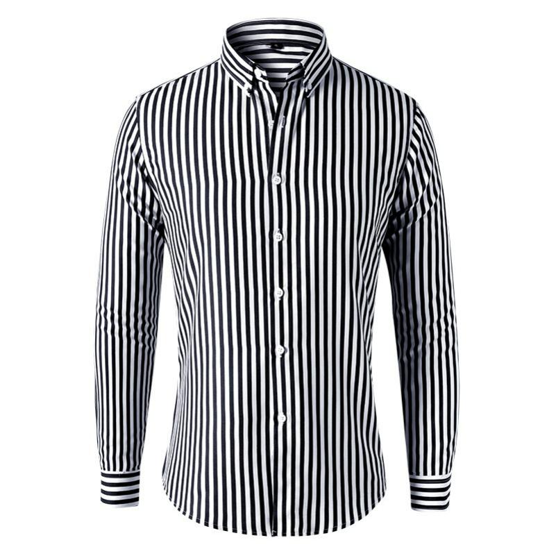 Herren Gestreiftes Langarmhemd Mode Business Casual Slim Revershemd Herren