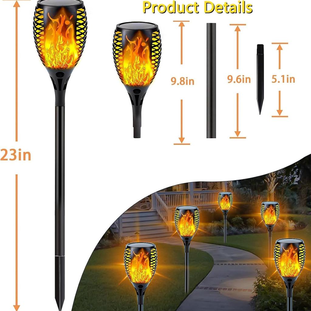 4-Pack Solar Lights Outdoor Torch Lights Waterproof Flickering Flame Lamp Dusk to Dawn Auto On/Off Decorations for Patio Garden Landscape Pathway