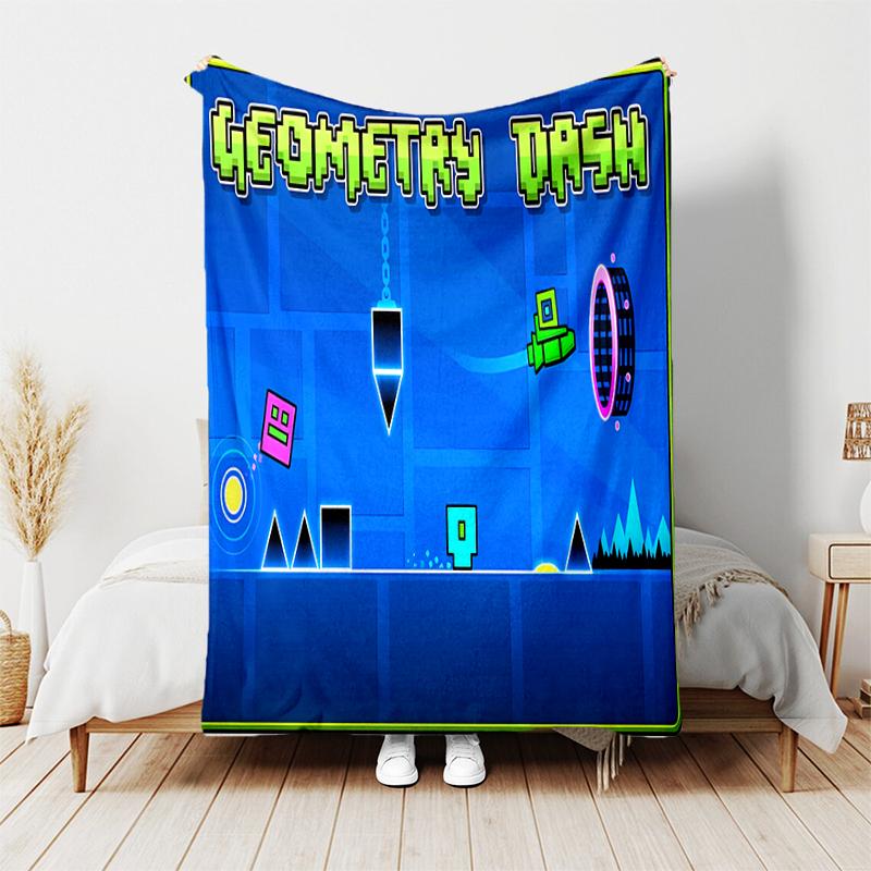 1pz Coperta Stampa Geometry Dash, Coperta Leggera per Divano, Letto - Morbida e Calda, Regalo per Tutte le Stagioni come Natale, Halloween