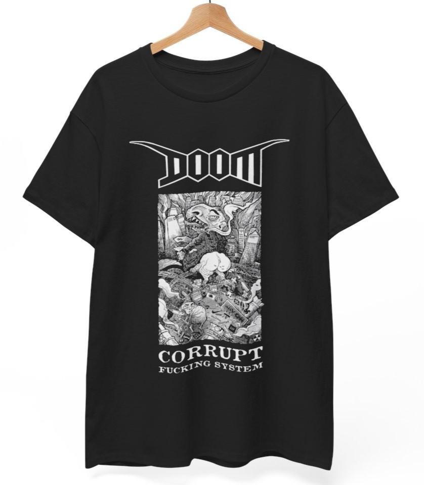 Doom Band Corrupt F*cking System T-Shirt | Crust Punk Hardcore D-Beat Tee M