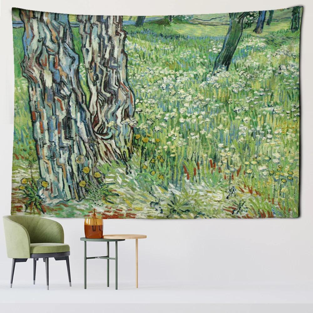 Gobelin Van Gogh Aloesowy Wóz i Daleki Pociąg Salon Tło Domu Tkanina Wisząca Dekoracja Ścienna