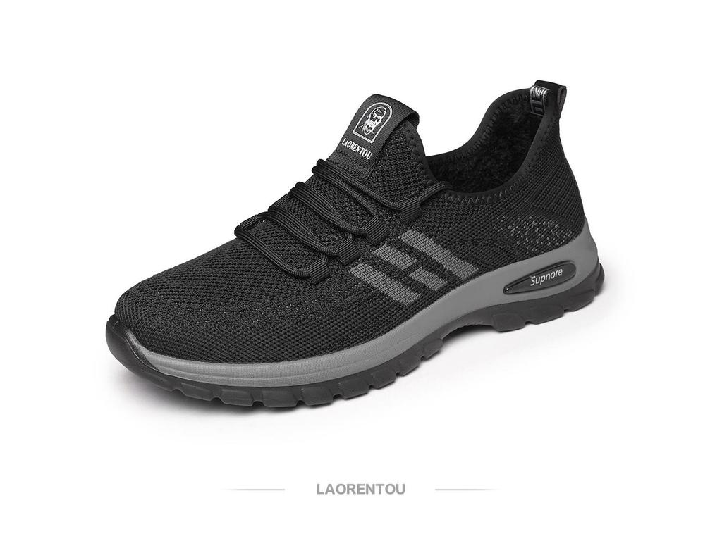2025 Winter Men's Thick-Soled Non-Slip Breathable Lace-Up Sports Shoes with Velvet Warmth