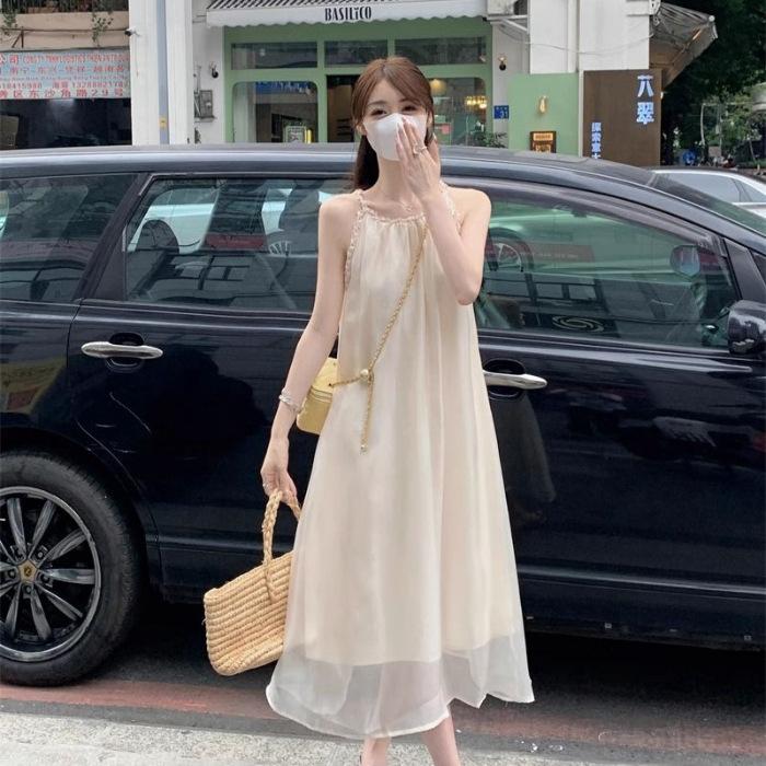 Seaside vacation neck super fairy temperament high-end dress female students summer loose simple suspender long dress