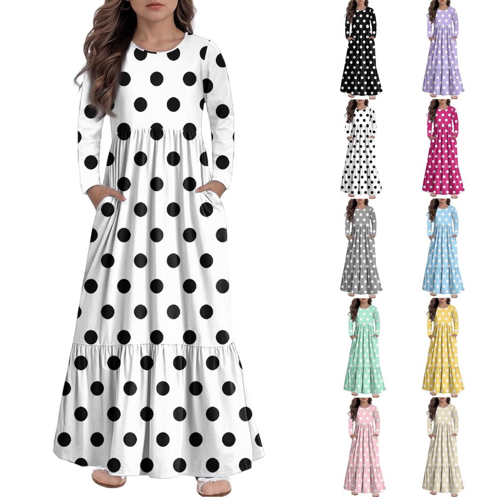 Girls' Maxi Dress Casual Holiday Dresses - Long Sleeve Dress With Pockets For 4-14Y