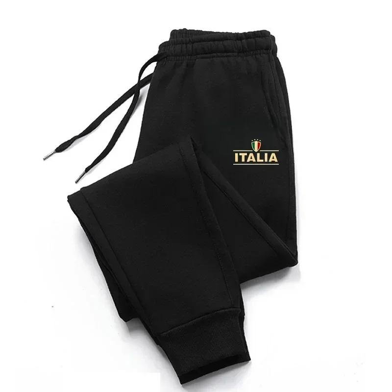 Italia-it Men Jogger Pants Pocket Italia Badge Print, Italy Emblem Graphic on Leg, Elastic Drawstring Soft Sweatpants for Daily Casual Outings