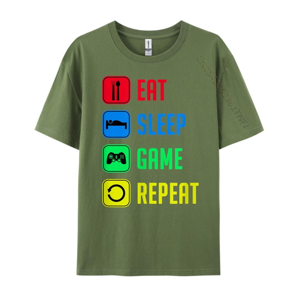 Eat Sleep Game Epeat Blue And White Graphic T Shirts Sale Casual Black Graphic Tees Clothes Korean