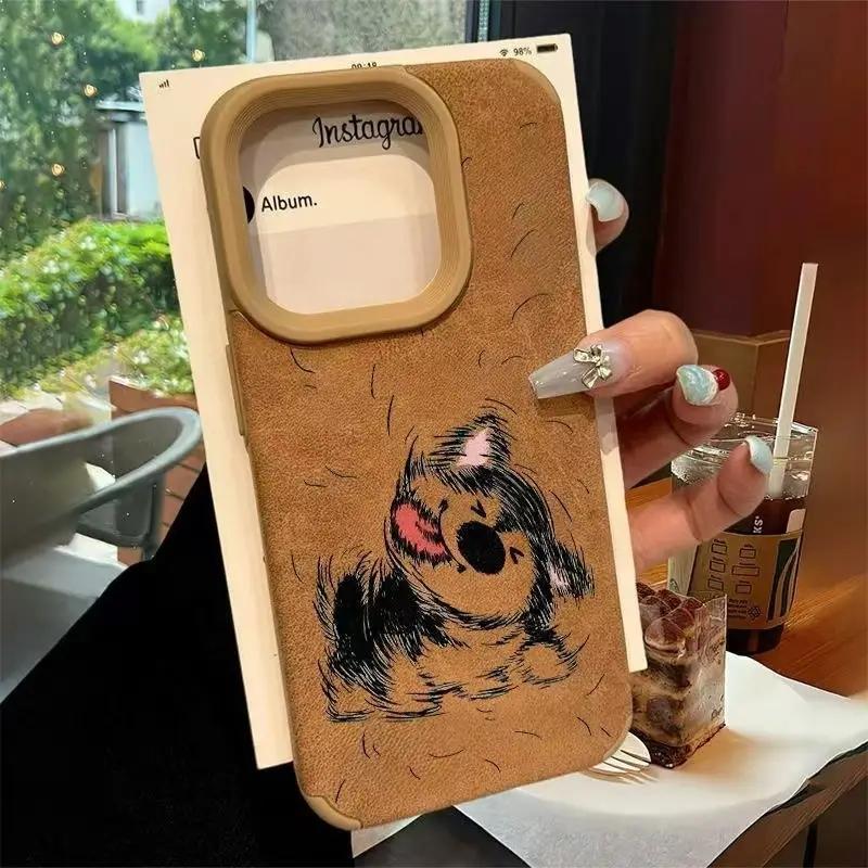Shake Head Puppy Pattern Phone Case for iPhone 17 16 Cases iPhone 15 Pro Max 14 Plus 13 12 11 XS X XR Suede Bonded Leather Cover