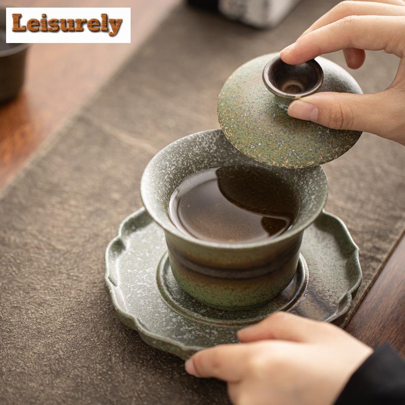 180ml starožitná pec na změnu azurová gaiwan ručně vyráběná hnětací květinová mísa na čaj, kryt na konvici na čaj, miska, podšálek, sada na čajový obřad ozdoby