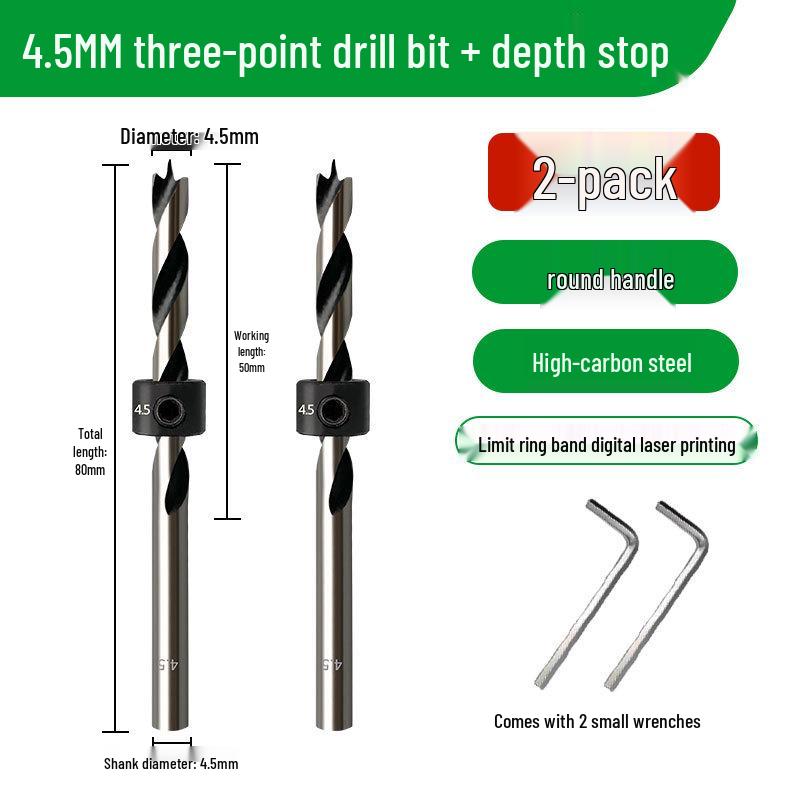 Carbon Steel Three-Point Twist Drill Bit for Hardwood and Enlargement - Compatible with Hand and Pillar Drills