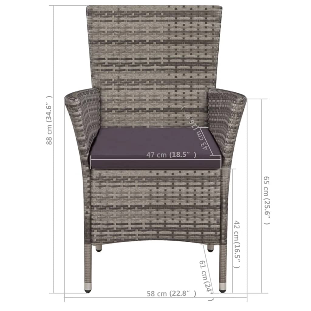 Garden Chair and Footstool with Cushions Grey Poly Rattan
