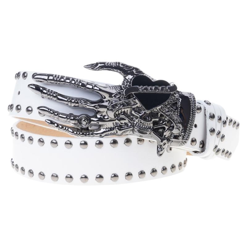 Gothic Style Adjustable Waist Belt With Edgy Skull Heart Motif Perfect For Streetwear And Concert Outfits