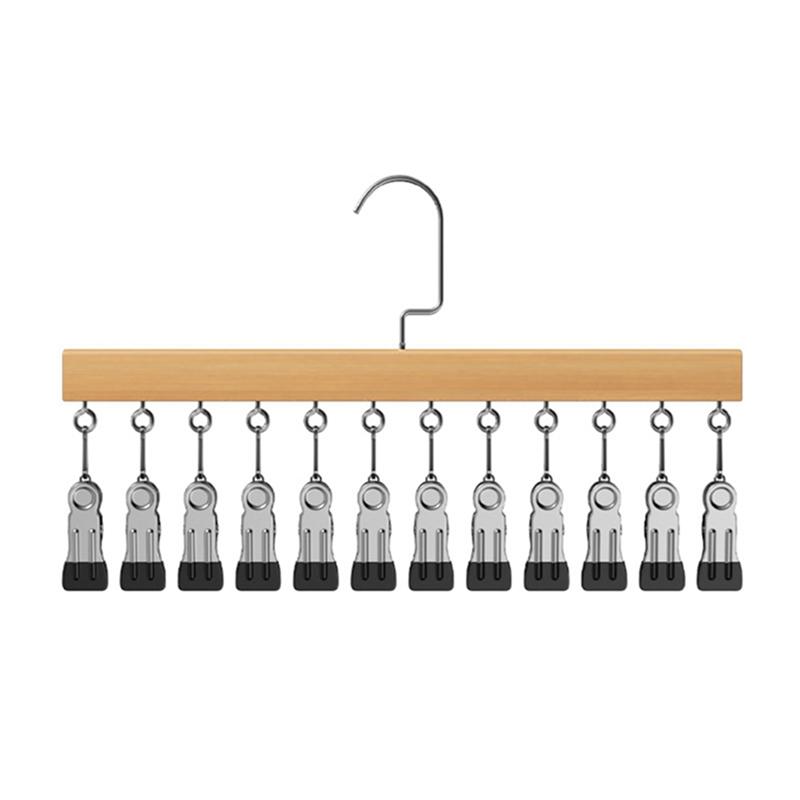 Wood Multi-Function 12 Clips Underwear Clip Wardrobe Clothes Hanger