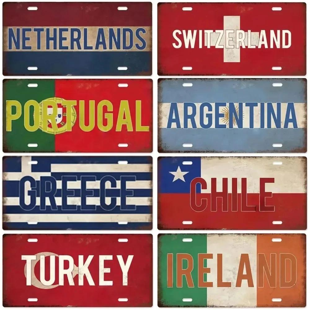 Retro Metal Tin Sign Country Road Trip Decor Netherlands Turkey Portugal Wall Art