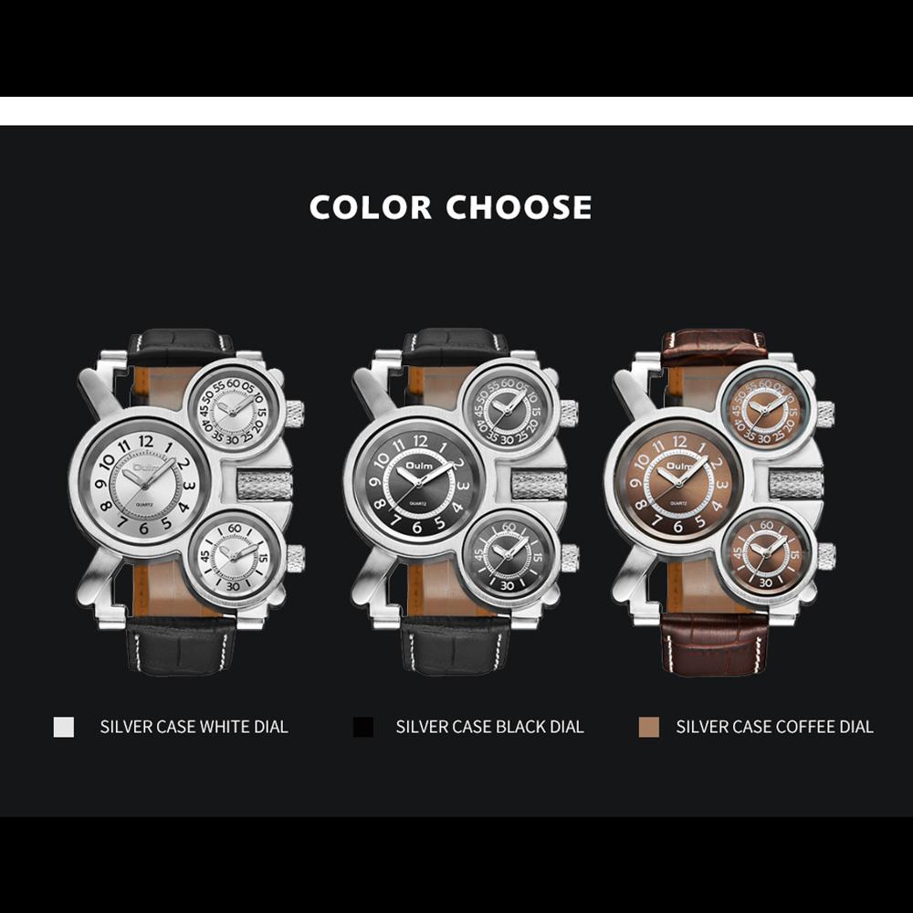 Oulm Herrenuhr Business Casual Quarzuhr Multi-Zeitzone Leder