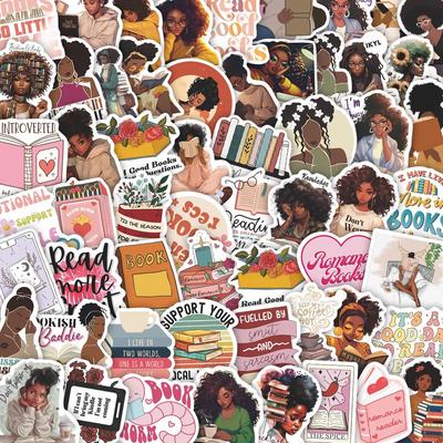 66 Black Girl Reading Graffiti Stickers: Waterproof Decals for Suitcases, Water Bottles, and Notebooks.