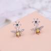 Fashion New Cute Sunflower Bee Earrings White Yellow Zircon Earrings Animal Girls Earrings Jewelry Gifts 925 Sterling Silver