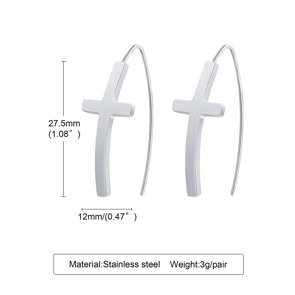 Women's Gold Stainless Steel Cross Earrings - Fashionable European and American Style (ED-513)