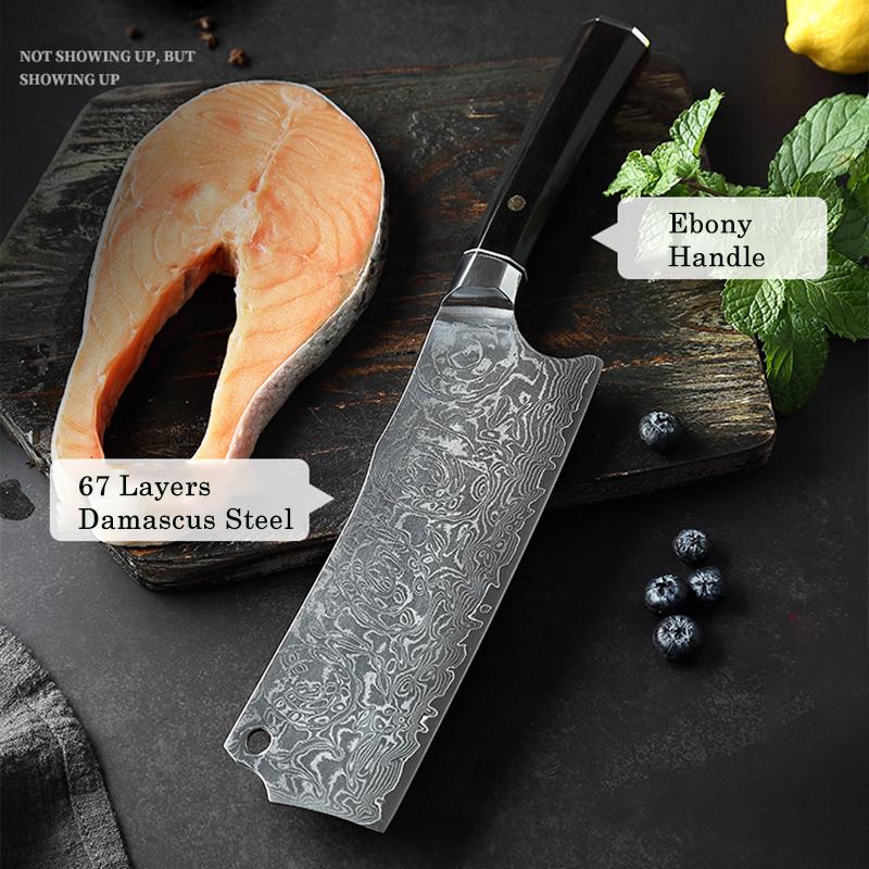 7 Inch Nakiri Knife 67-layers Damascus VG10 Steel Blade Ebony Handle Sharp Chef Slicing Cleaver Meat Japanese Kitchen Knives