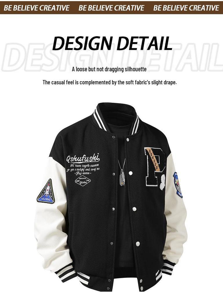 Herren Trendige Bestickte Baseballjacke: Lässig, Lockerer Schnitt, Partnerlook für Frühling, Herbst, Winter