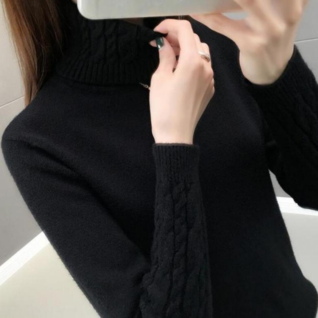 

Вязаный свитер женский осенне-зимний корейский водолазка пуловер с длинными рукавами женский розовый трикотаж L чёрный