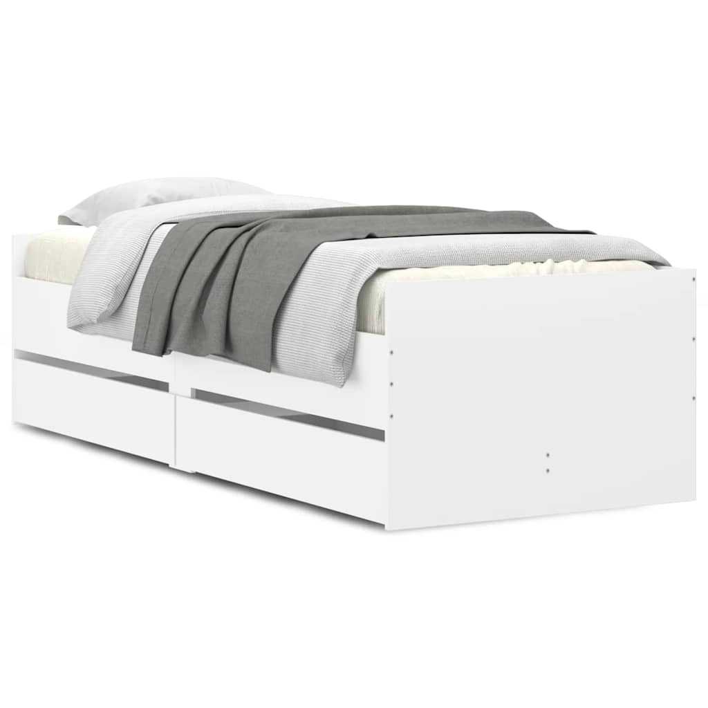 Bed Frame with Drawers White 90 x 190 cm