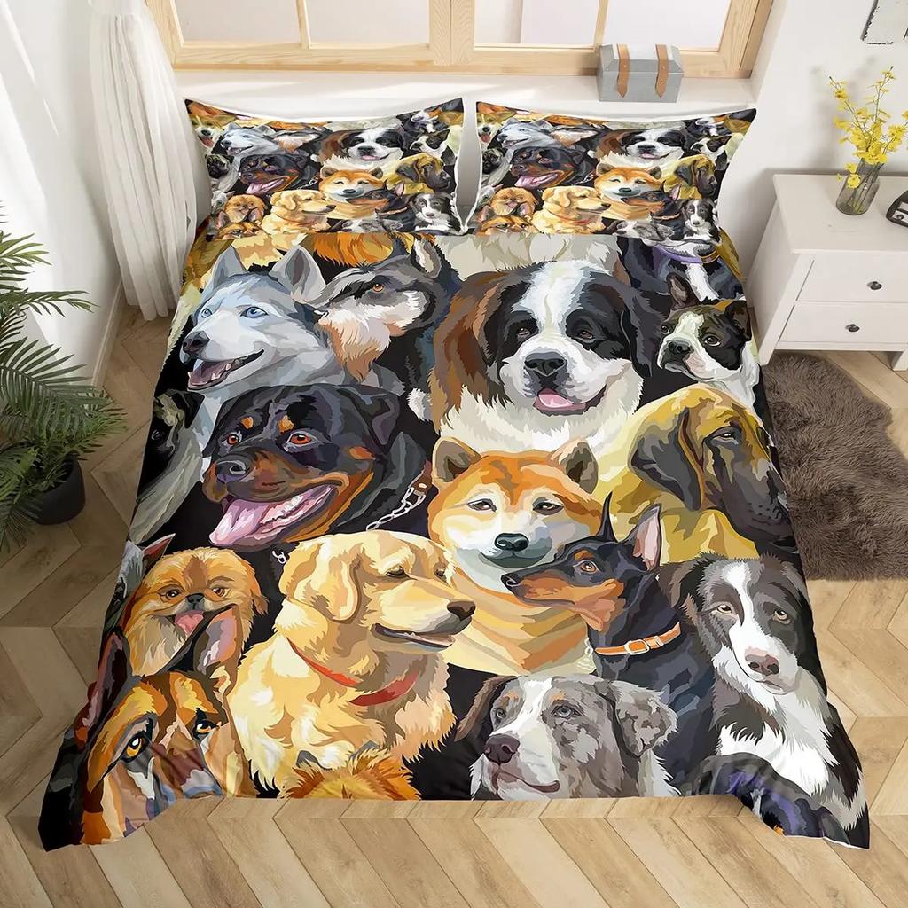 Zestaw poszewek na kołdrę z psem rasy Mops Corgi Shiba Szczeniak Poszewka na kołdrę z psem Kocham psy Zestawy pościeli Zwierzęta Kawaii Kreskówkowe narzuty Rozmiar pełny