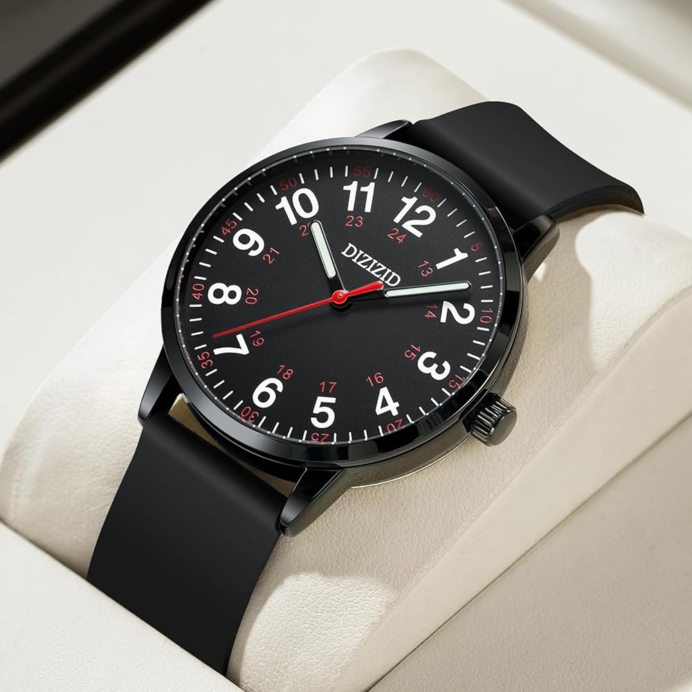 DIZIZID Analog Nurse Watch Waterproof Luminous Easy-to-Read Dial Silicone Strap Unisex Black