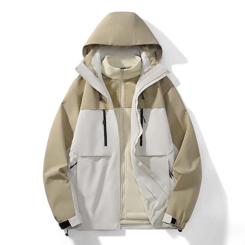 Jacket Men's Vintage Color Matching Windproof Waterproof Jacket Men's and Women's Outdoor Hooded Jacket