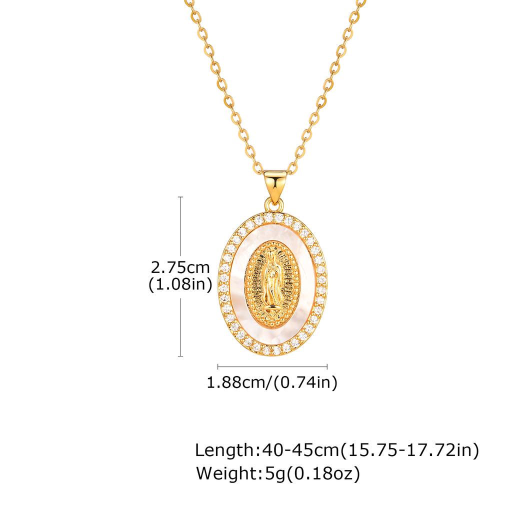 Classic Holy Virgin Mary Oval Shell Pendant Necklace for Women, Vintage Gold Plated Catholic Religious Pray Jewelry Gift