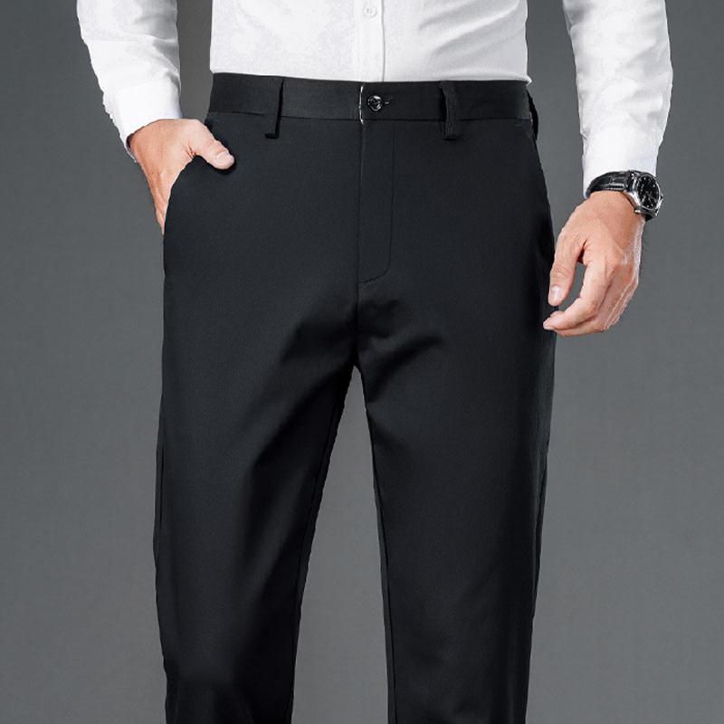 Pánské kalhoty Business Casual Kalhoty Ledové hedvábí Strečové Pánské kalhoty Volné Rychleschnoucí Kalhoty Jaro a Podzim Rovné Nohy Kancelářské Černé Pracovní kalhoty