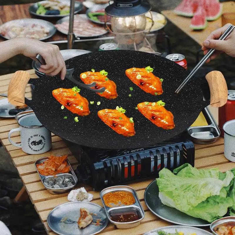 30CM Non-Stick Outdoor BBQ Grill Pan Beautiful Stovetop Baking Tray Korean Roasting Plate for Camping