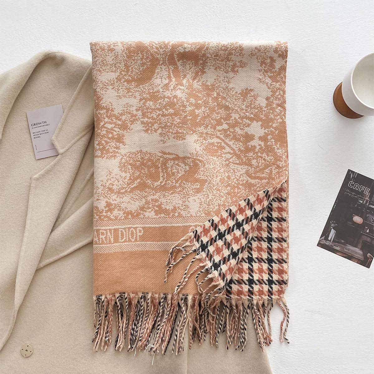 

Autumn new landscape painting imitation cashmere long jacquard scarf for women with thickened neck protection scarf shawl 200*67cm