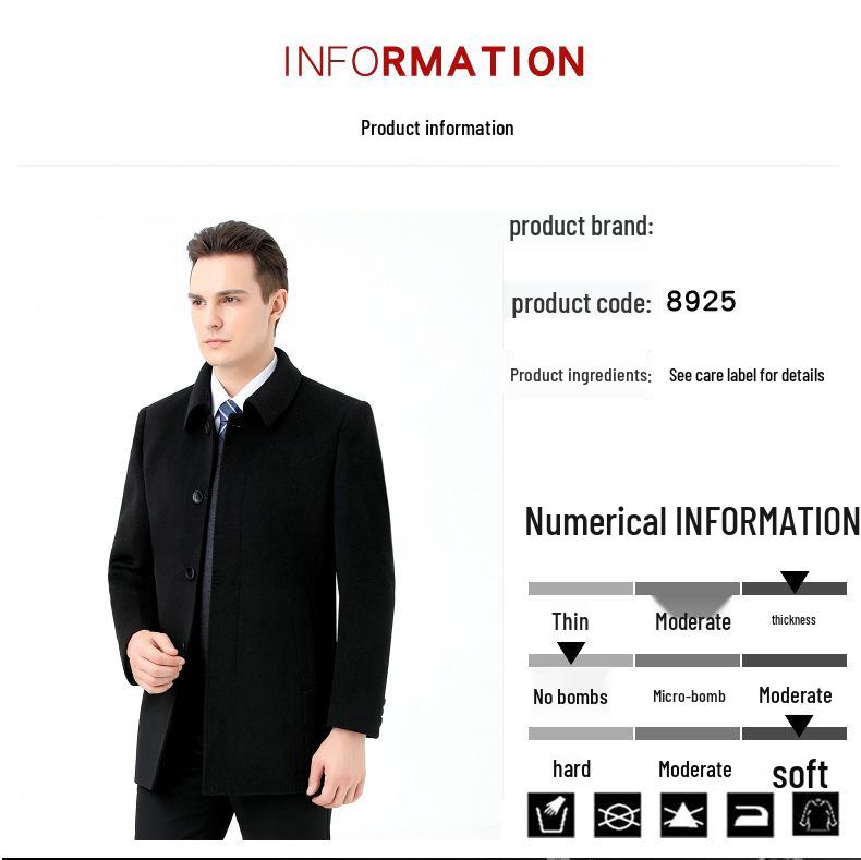 Men's Double-Sided Cashmere Winter Mid-Length Business Coat with Down Liner